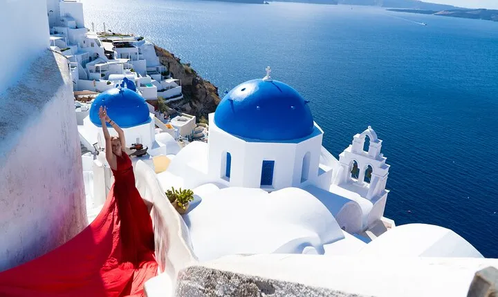Santorini Flying Dress by Rozali Photography