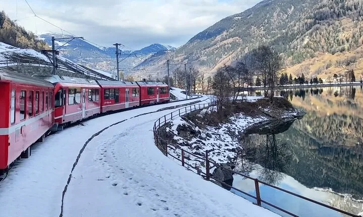 Lake Como, Swiss Alps and Bernina train. From Milan