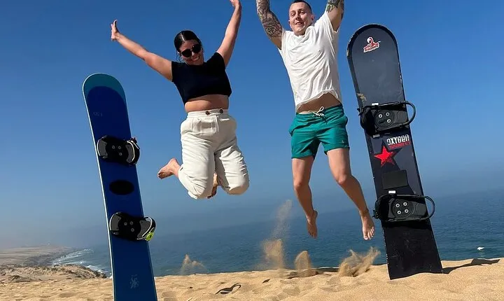 Sandboarding with Panoramic Views of the ocean and Agadir Desert