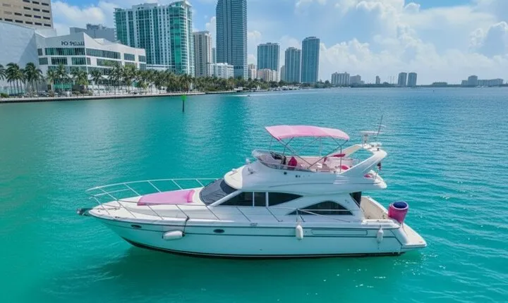 50 Feet Pink Yacht Private Tour in Miami | 3 to 8 Hours | 13 ppl