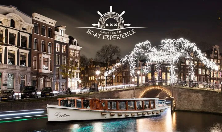 Amsterdam Light Festival: Canal Cruise Covered Saloon Boat