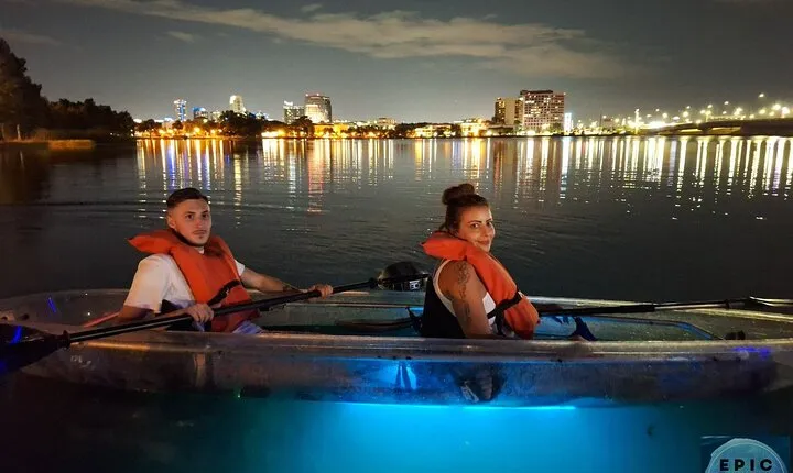 Date Night LED Glow Clear Kayak or Clear Paddleboard & Champagne