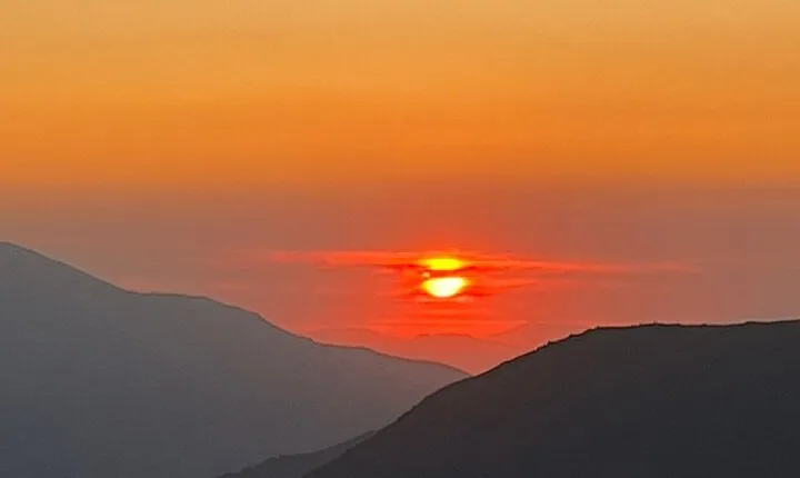 Sunset in Valle Nevado, Andes Mountain Range With Picnic