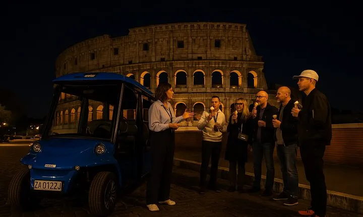 Night tour in Rome by Golf Cart with Prosecco Gelato and Gift