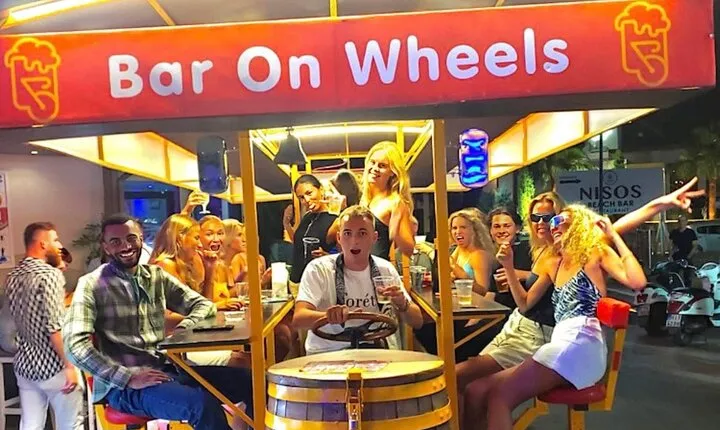 Malia: Party Bike 1 hour Experience & Unlimited Drinks