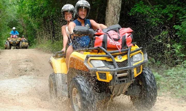 ATV Adventure through the Mayan Jungle. A Cenote, Zip lines