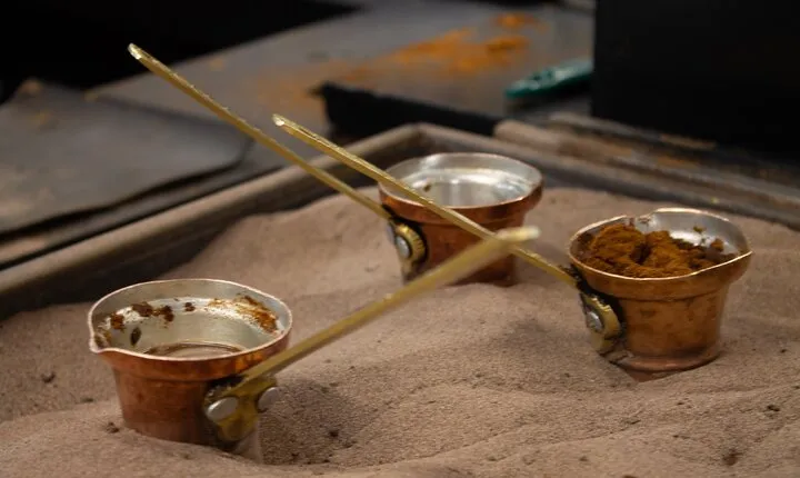 Traditional breakfast in markets with olive oil and honey tasting