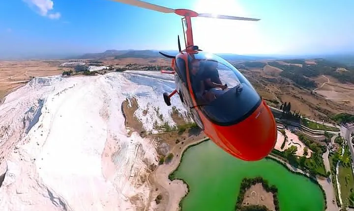 Gyrocopter over the Pamukkale Travertines and Hierapolis