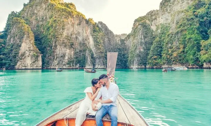 Holiday Travel Photoshoot with Long-tail boat Phi Phi Islands