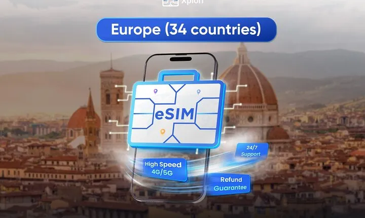 eSIM for UK (34 EU countries) | 3 to 30 days. Up to 40GB of data