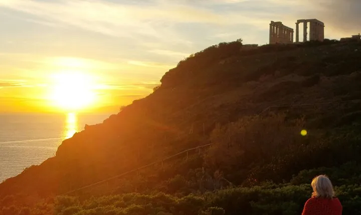 Sunset at Cape Sounio and the Temple of Poseidon