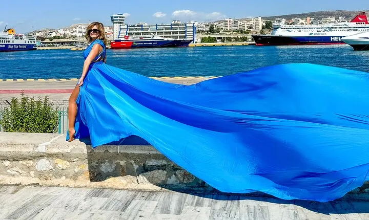 Pireus Cruise Ship Terminal Flying Dress Photoshoot