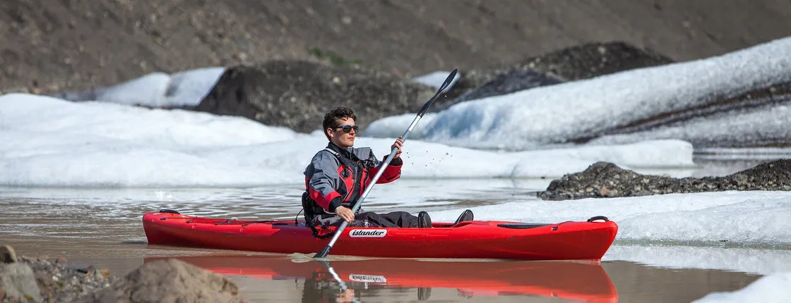 Kayaking by the Sólheimajökull glacier lagoon