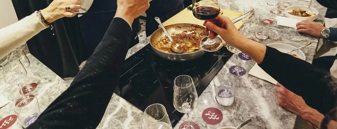 Pasta cooking class and wine tasting with sommelier