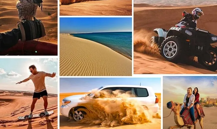 4 in 1 Desert Safari: Dune Bashing,Quad Bike,Camel & Sandboarding