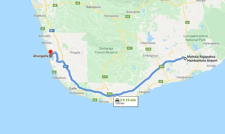 Mattala Airport (HRI) to Ahungalla City Private Transfer