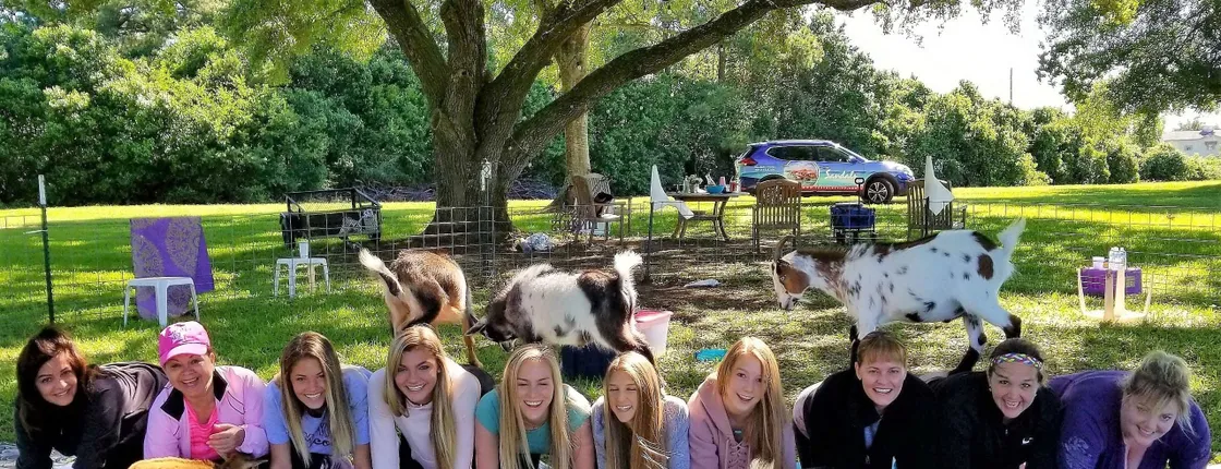 Goat yoga class with mimosa and farm tour in Houston