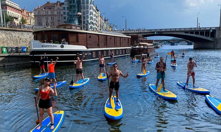 Stand-Up Paddleboarding on the Vltava River in Prague