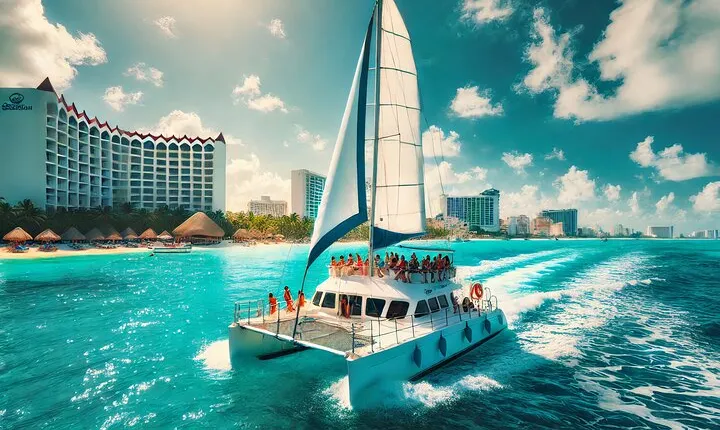 Top Isla Mujeres Catamaran Tour with Snorkel Open Bar and Buffet lunch