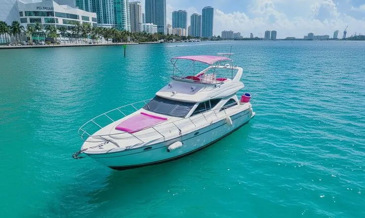 Bad Bunny Pink Yacht Rental In Miami 50ft Luxury Pink Charter