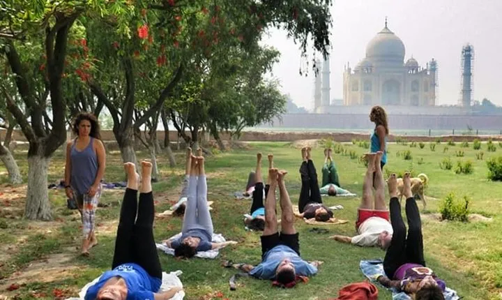Yoga Class In The Shadow of Tajmahal