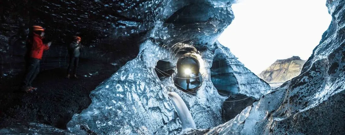 Walk under an ice cave under the Katla Volcano