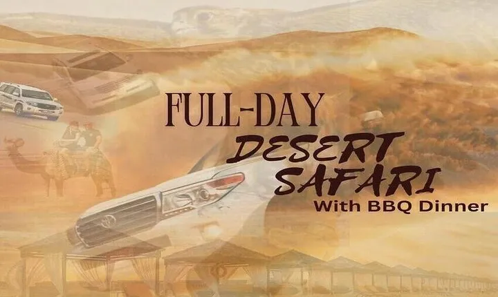 Full-Day DesertSafari with Camel Ride,InlandSea & BBQ Desert Camp