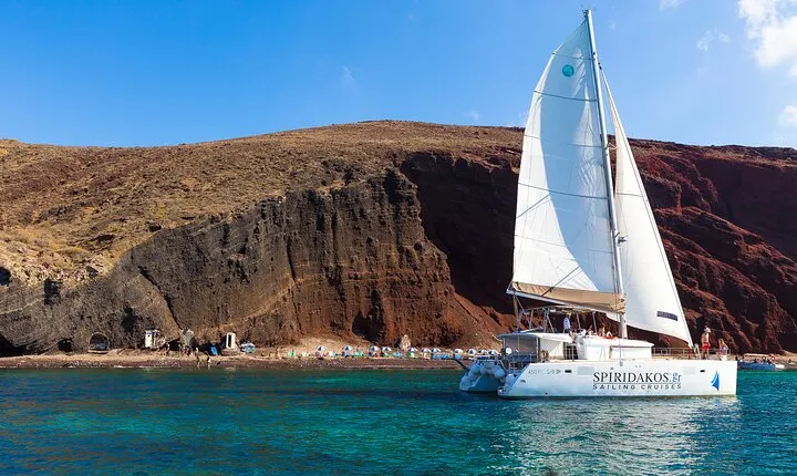 Santorini Private Catamaran Cruise with BBQ, Open Bar & Transfers