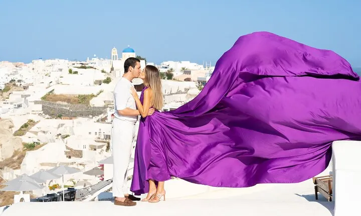Private Flying Dress Photoshoot in Santorini