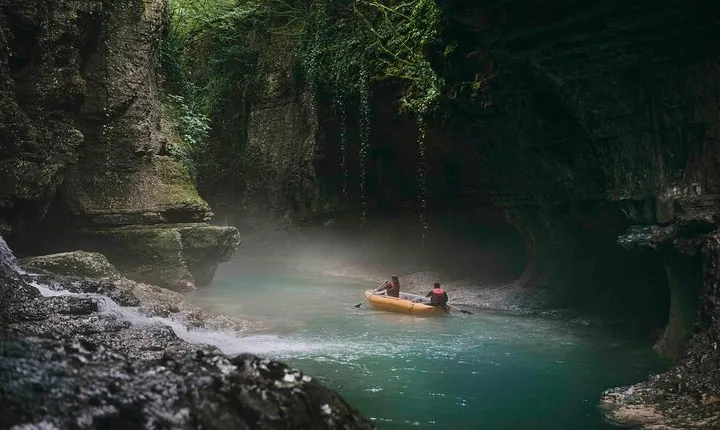 Prometheus cave, Martvili canyon, Okatse waterfall and Lomina lake from Kutaisi