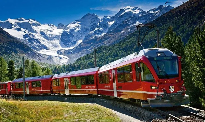 Swiss Alps Bernina Red Train and St.Moritz Tour from Milan
