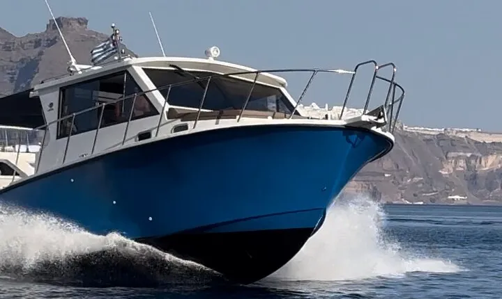 Santorini Fishing Private Cruise boat tour - BBQ, Snorkeling
