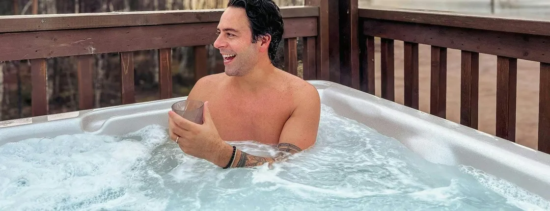 Finnish sauna and outdoor hot tub experience with dinner by the fire