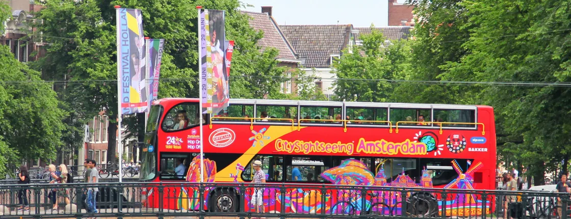 City Sightseeing hop-on hop-off bus tour of Amsterdam with optional canal cruise