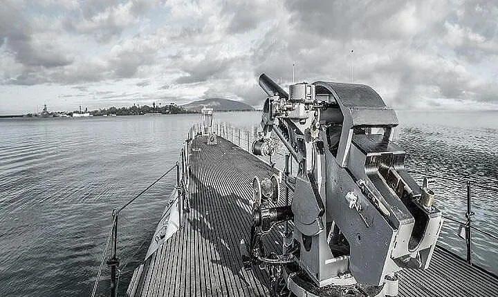 Battleships of World War II at Pearl Harbor from the Big Island