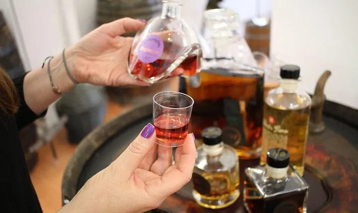 Liquer tasting in Polykala's Distillery Show Room in Athens