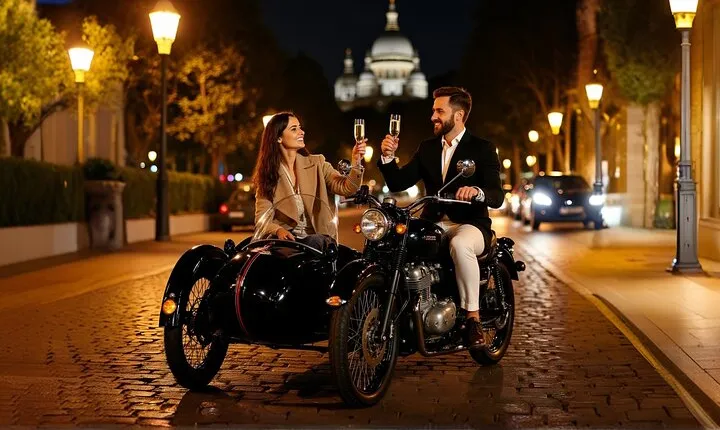 Private Nighttime Vintage Sidecar Tour with Champagne in Paris