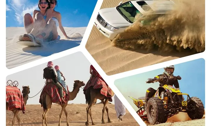 Desert safari, Dune bashing, sandboarding, camel, ATV Option