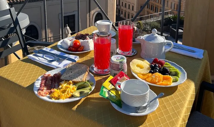 Breakfast on amazing rooftop view 