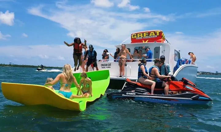 3 Hour Party Boat Jet ski Banana Tube and open bar in Miami 