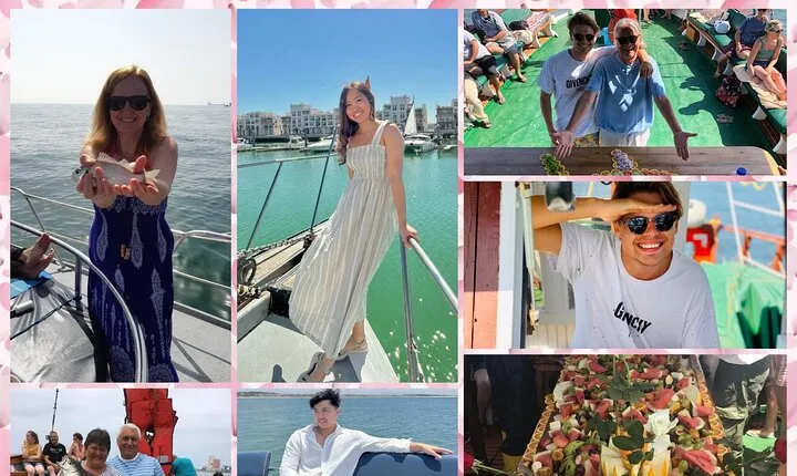 boat trip from 9 am to 3 pm fishing & swimming & barbecue & dessert
