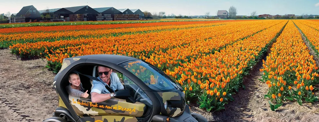 Drive-it-yourself electric car with tulip and flower fields audio tour