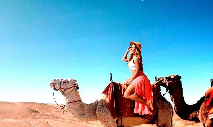 Magical dinner on sunset in Agafay desert and Camel Ride