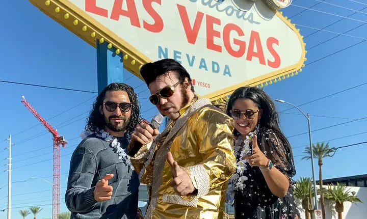 Gold Elvis Wedding or Vow Renewal at Las Vegas Sign
