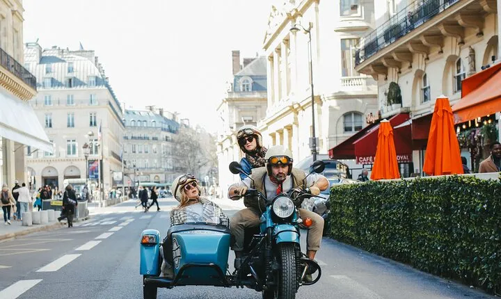 Paris Vintage Olympic Tour on Sidecar Motorcycle