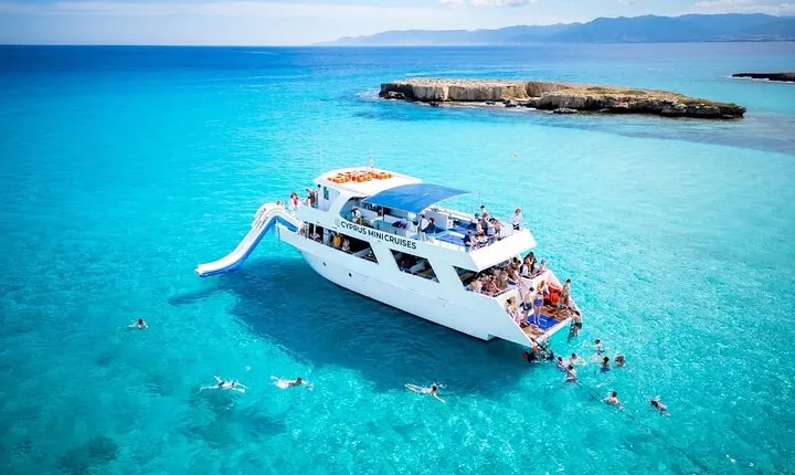 Blue Lagoon (Akamas) Bus & Boat Tour with Water Slide from Paphos