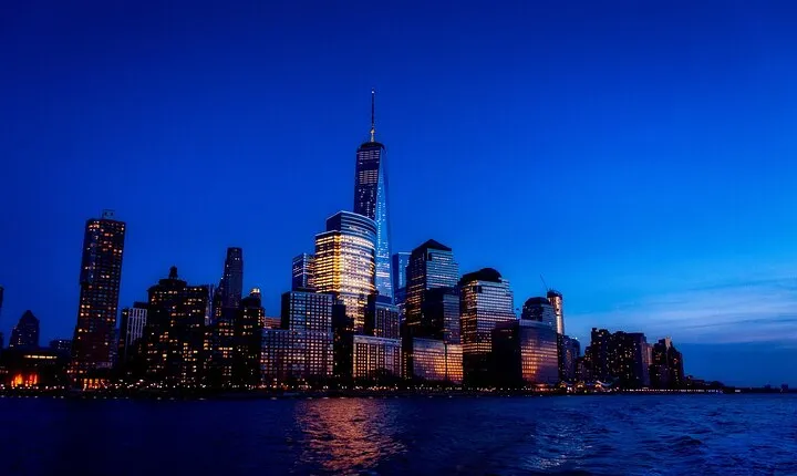 NYC: Harbor Skyline and NYC Lights and Statue of Liberty