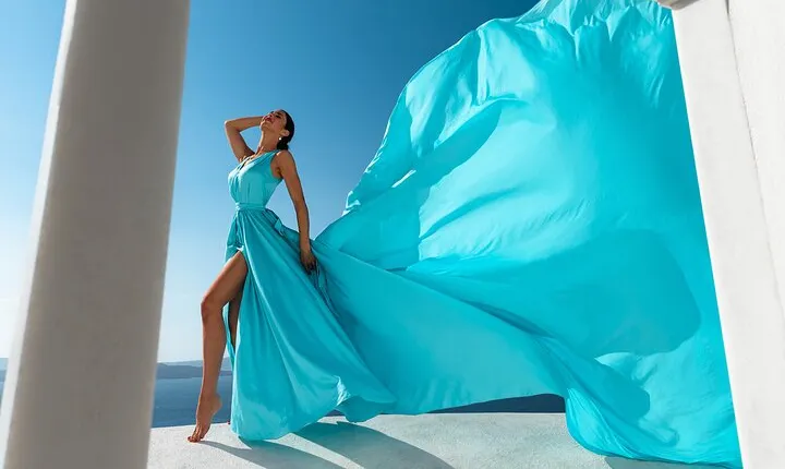 Santorini flying dress photo