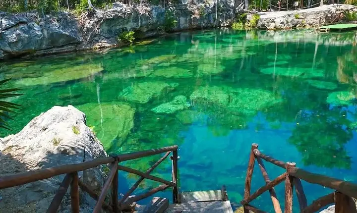 Cenote entrance with private transportation