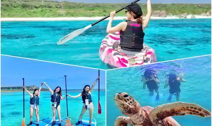 Okinawa Miyako beach SUP or Canoe and sea turtle Snorkeling